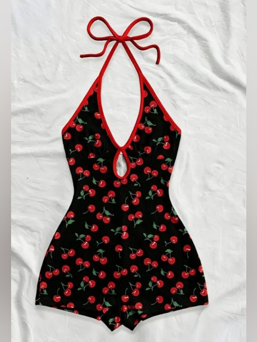Black & Red Cherry Halterneck Bodysuite Medium